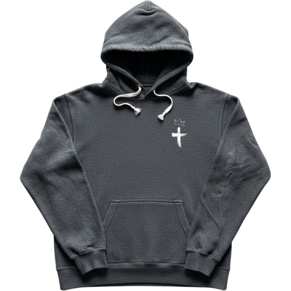 Reign of Righteousness Other - Reign of Righteousness Men Charcoal Grey Cross Crown Graphic Pullover Hoodie L